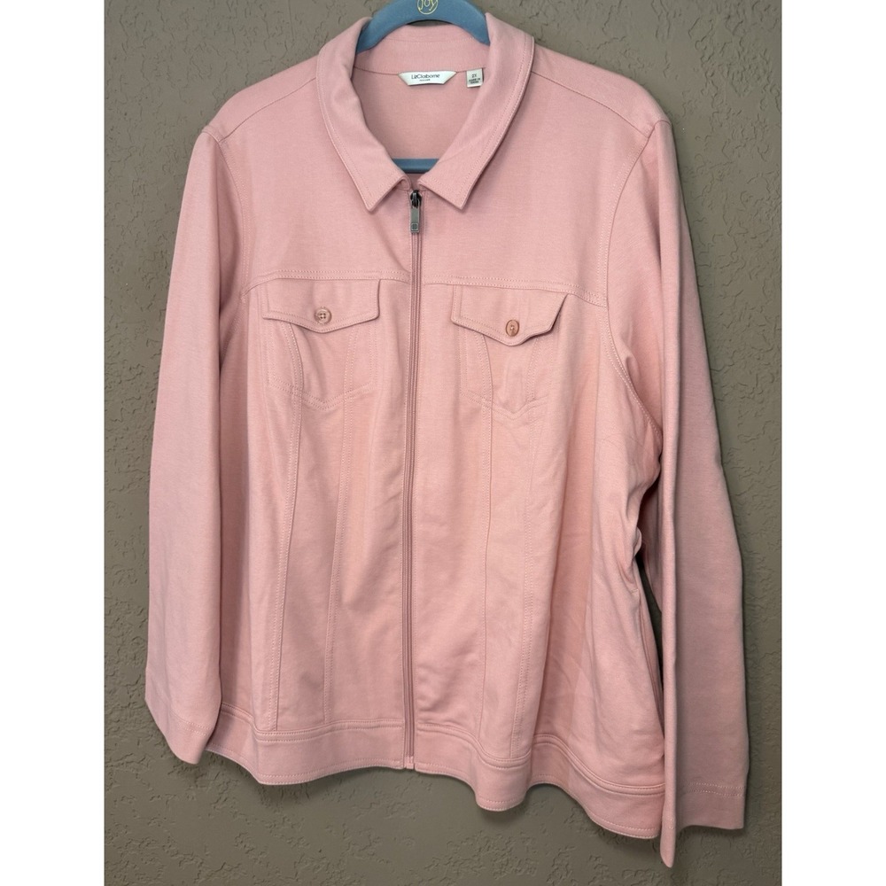 Liz Claiborne New York Women's Pink Full Zip Long Sleeve Cotton Blend 2X Jacket